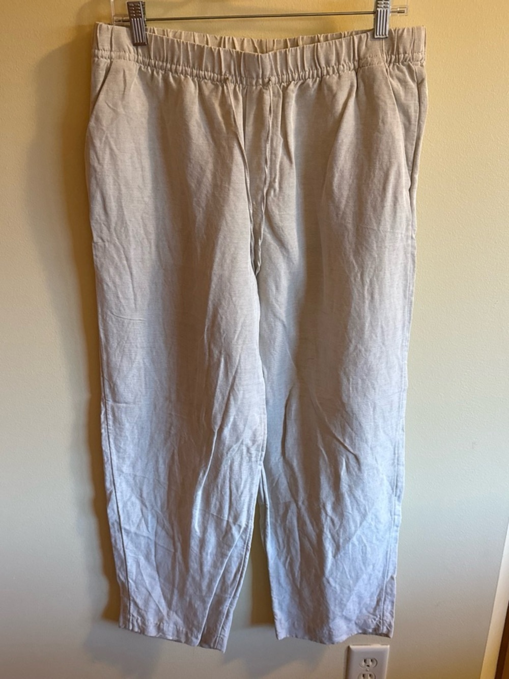H&M Wide Leg Linen-Blend Pants in Light Beige